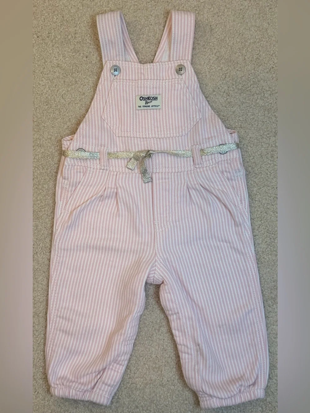 OshKosh B'gosh Knit Pink & White Denim Stripe Overalls